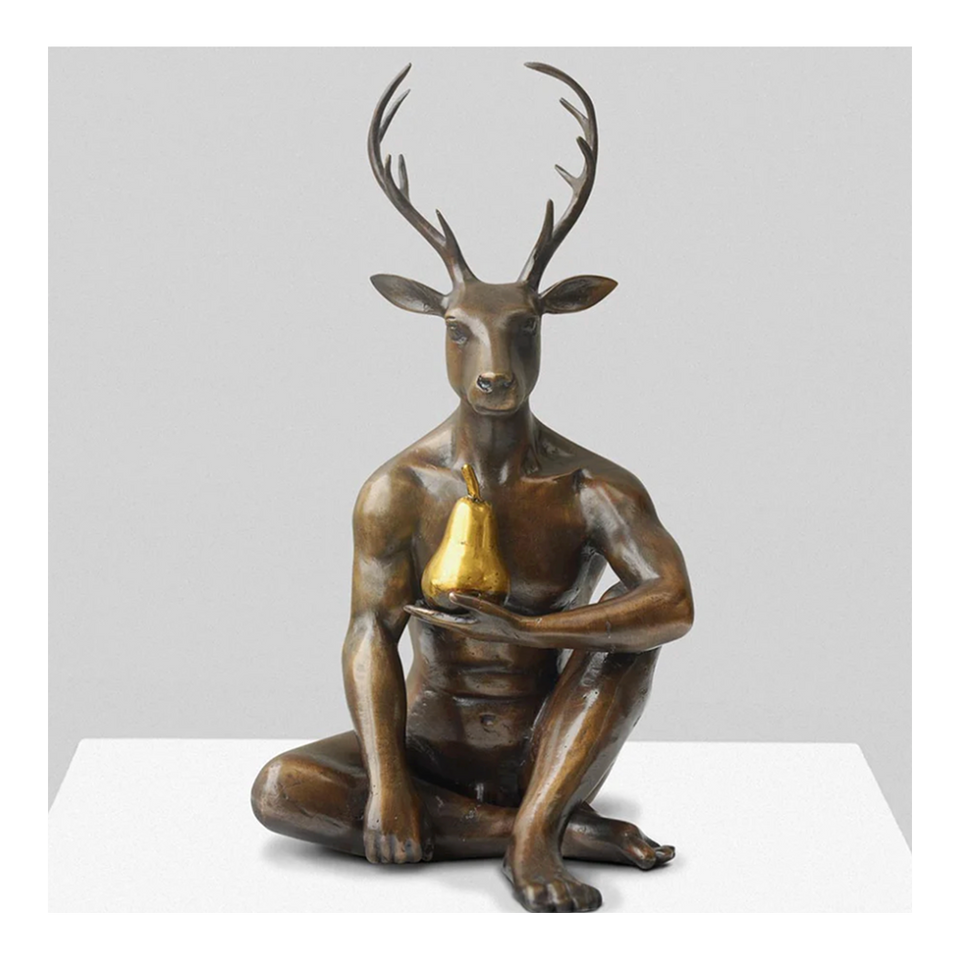 GILLIE AND MARC Bronze Sculpture - Deerman Grew A Pear Gold