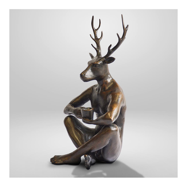 GILLIE AND MARC Bronze Sculpture - Deerman Loves His Flat White