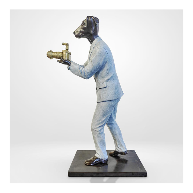 GILLIE AND MARC Bronze Sculpture - Paparazzi Dog Loves Snapping