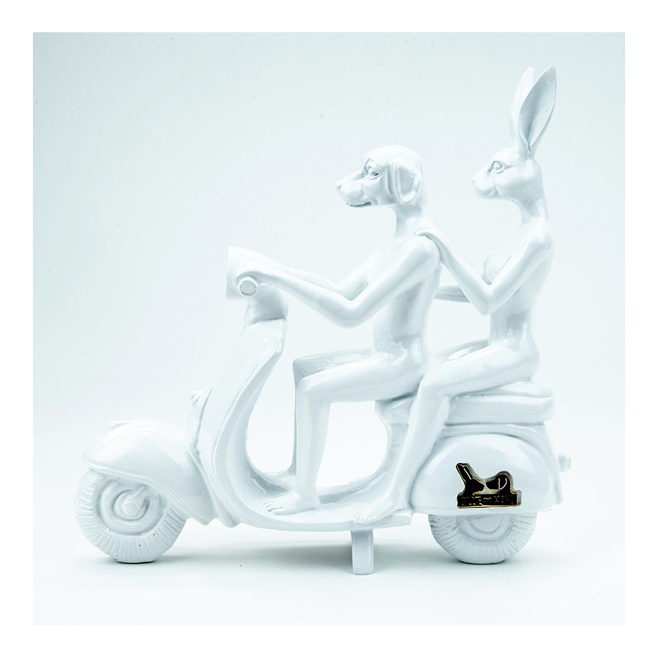 GILLIE AND MARC Resin Sculpture - Happy Mini Vespa Riders White | the OBJECT ROOM