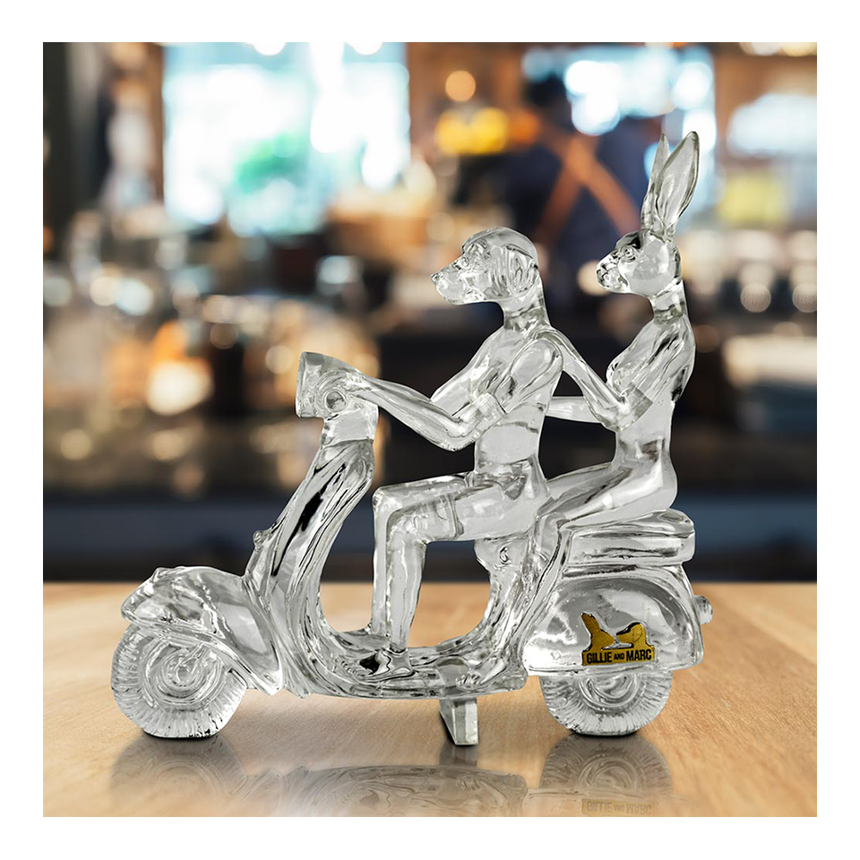 GILLIE AND MARC Resin Sculpture - Lolly Happy Mini Vespa Riders Clear