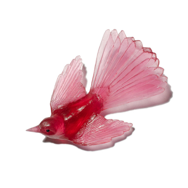 LUKE JACOMB STUDIO Cast Glass Bird - Fantail Gold Ruby