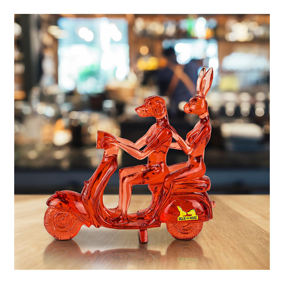 GILLIE AND MARC Resin Sculpture - Lolly Happy Mini Vespa Riders Red