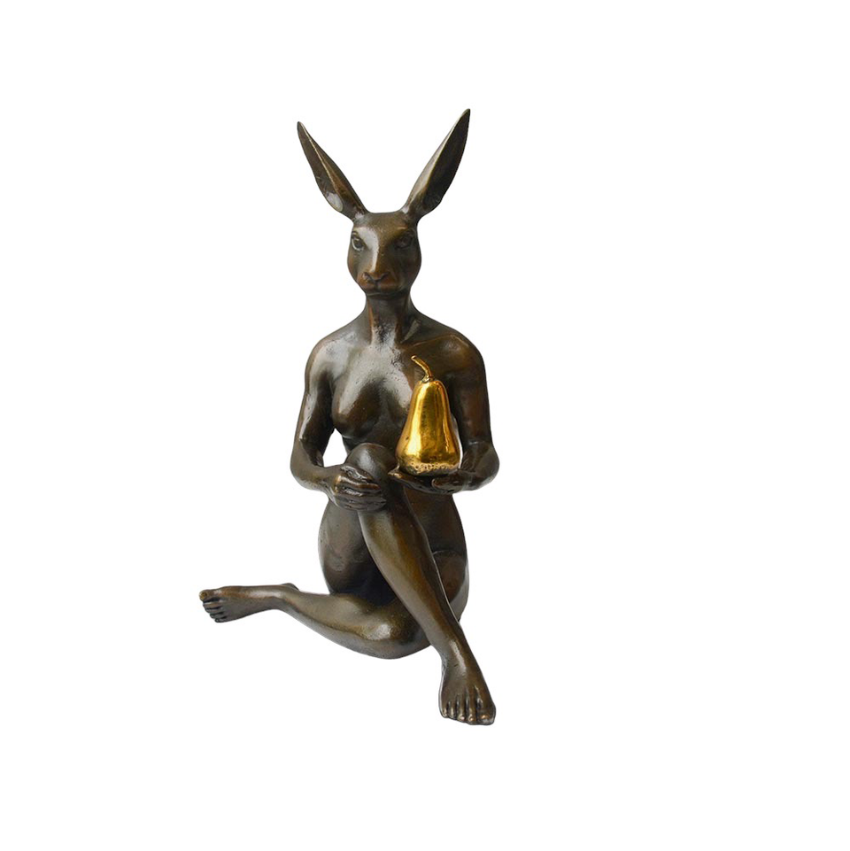 GILLIE AND MARC Bronze Sculpture - Rabbitwoman Grew A Pear Gold