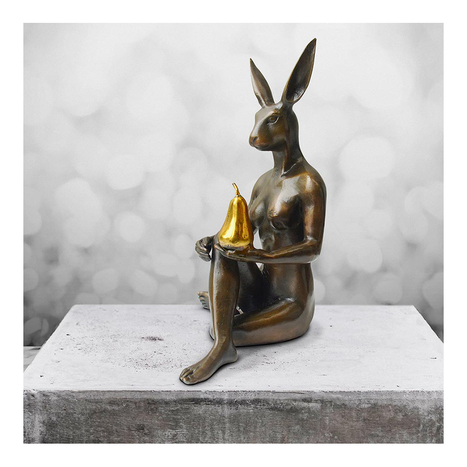 GILLIE AND MARC Bronze Sculpture - Rabbitwoman Grew A Pear Gold