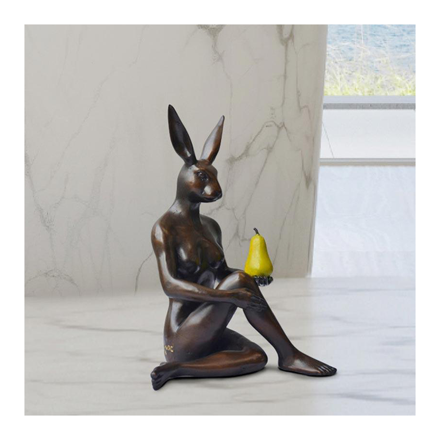 GILLIE AND MARC Bronze Sculpture - Rabbitwoman Grew A Pear Green
