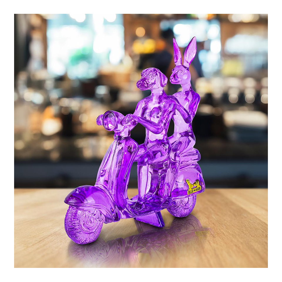 GILLIE AND MARC Resin Sculpture - Lolly Happy Mini Vespa Riders Purple