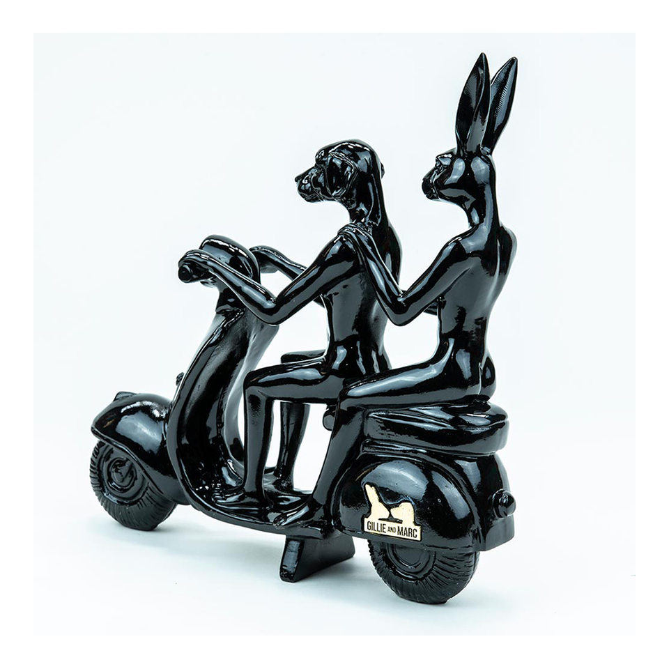 GILLIE AND MARC Resin Sculpture - Happy Mini Vespa Riders Black