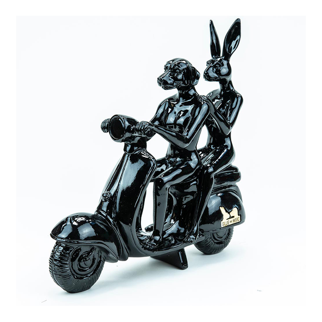 GILLIE AND MARC Resin Sculpture - Happy Mini Vespa Riders Black