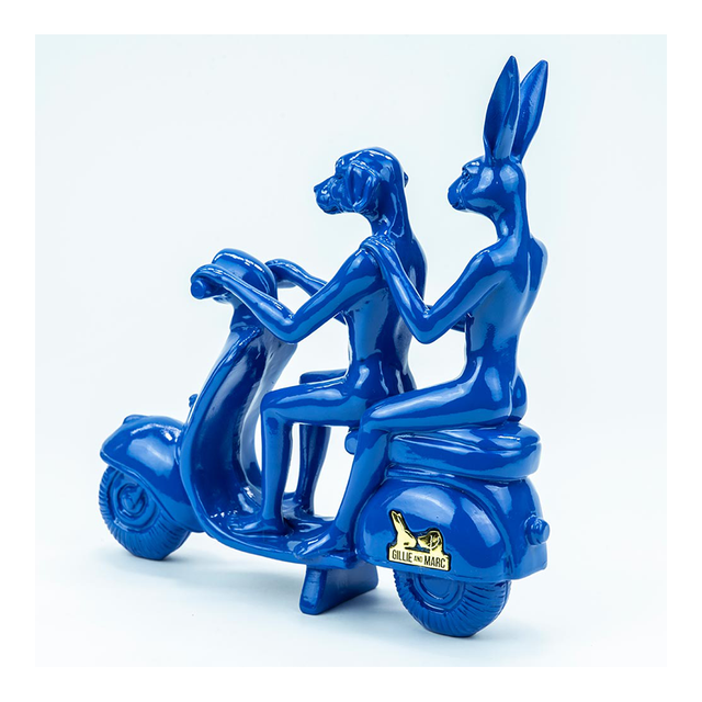 GILLIE AND MARC Resin Sculpture - Happy Mini Vespa Riders Blue | the OBJECT ROOM