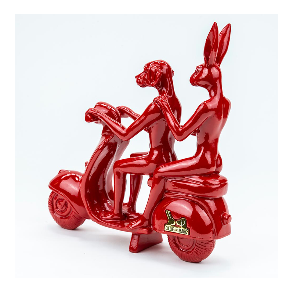GILLIE AND MARC Resin Sculpture - Happy Mini Vespa Riders Red | the OBJECT ROOM