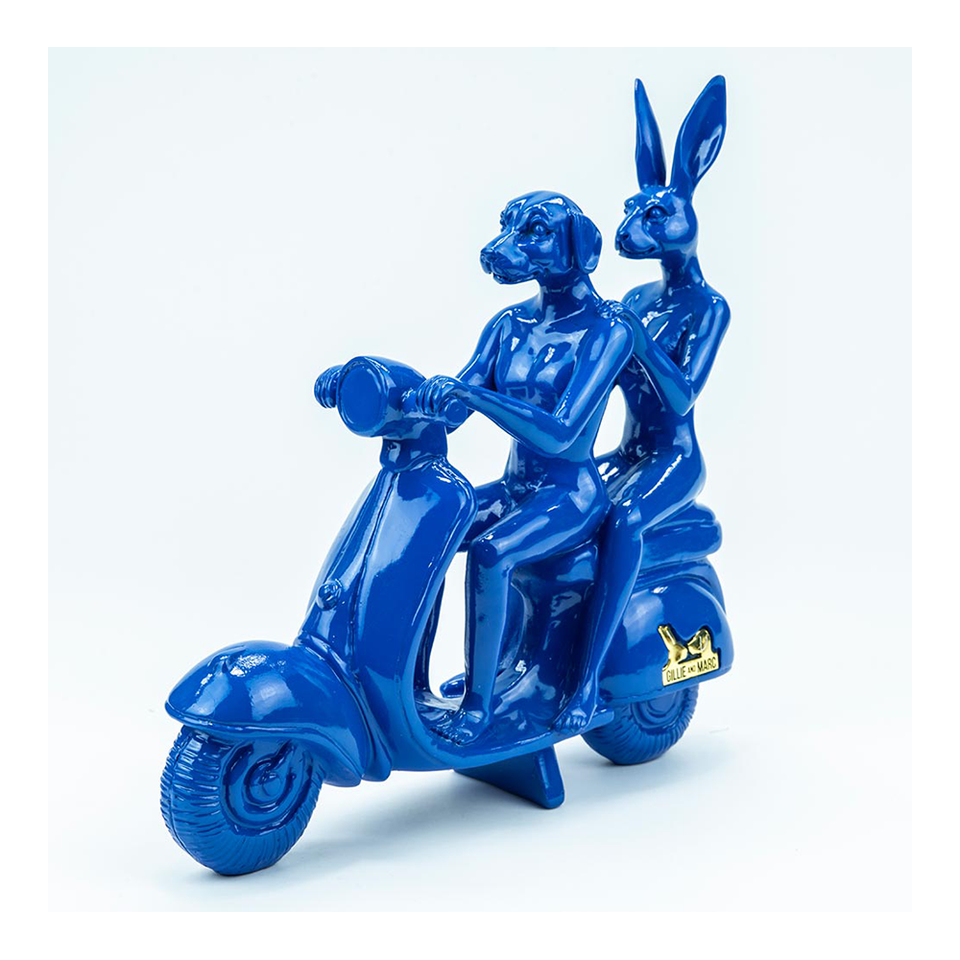 GILLIE AND MARC Resin Sculpture - Happy Mini Vespa Riders Blue | the OBJECT ROOM