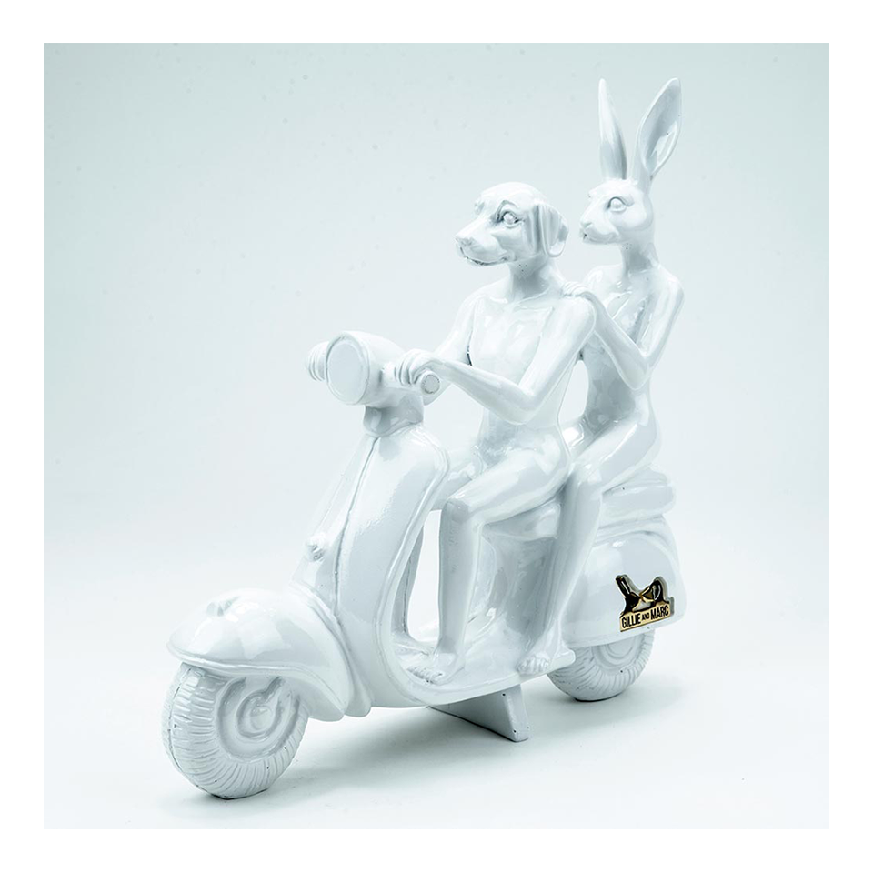 GILLIE AND MARC Resin Sculpture - Happy Mini Vespa Riders White | the OBJECT ROOM